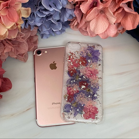 Beautiful Hand Pressed Pink & Purple Flower Glitter iPhone Case - Picture 7 of 16